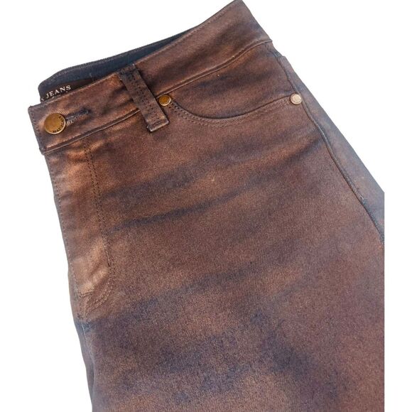 Max Studio | Brown & Navy Iridescent Straight Leg Denim Jeans Size 8 | EUC - Picture 4 of 14